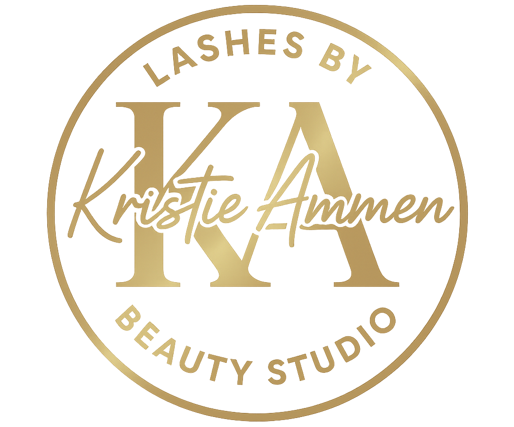 Gold and white logo for Kristie Ammen Lashes by Beauty Studio